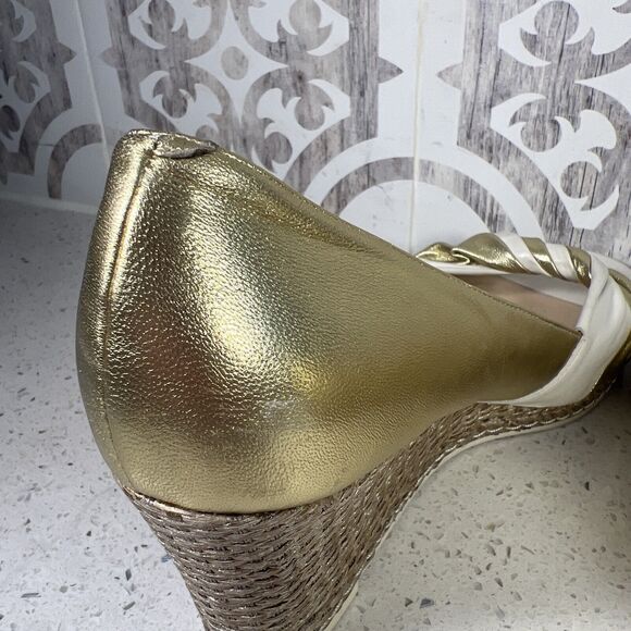 COLE HAAN AIR‎ ESPADRILLE LEATHER WEDGES OPEN TOE SHOES WOMAN SZ 8.5B GOLD - Picture 6 of 7